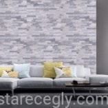 Mozaikowa aranżacja salonu w tonacji gołębio-szarej kwarcytem Stackstone Cloud Grey