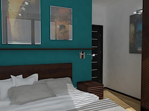 Projekt koncepcyjny mieszkania 3 - Mała biała niebieska sypialnia, styl nowoczesny - zdjęcie od KRAMKOWSKA | PRACOWNIA WNĘTRZ