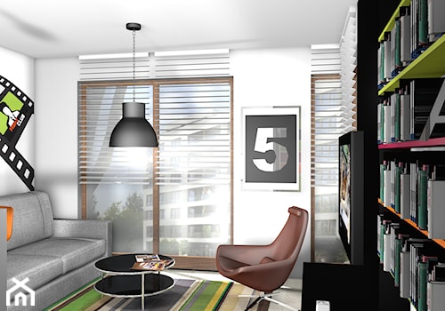 projekt mieszkania 40m2 - Mały biały salon, styl industrialny - zdjęcie od KRAMKOWSKA | PRACOWNIA WNĘTRZ