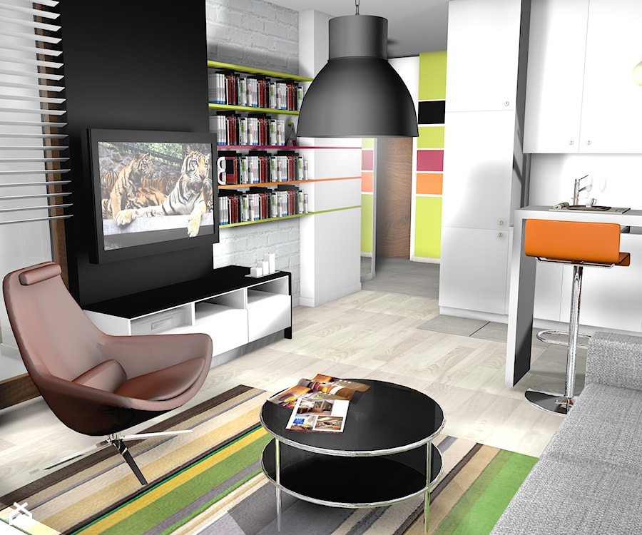 projekt mieszkania 40m2 - Salon, styl industrialny - zdjęcie od KRAMKOWSKA | PRACOWNIA WNĘTRZ
