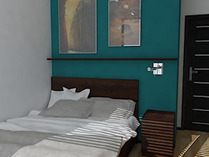 Projekt koncepcyjny mieszkania 3 - Średnia niebieska szara sypialnia, styl nowoczesny - zdjęcie od KRAMKOWSKA | PRACOWNIA WNĘTRZ