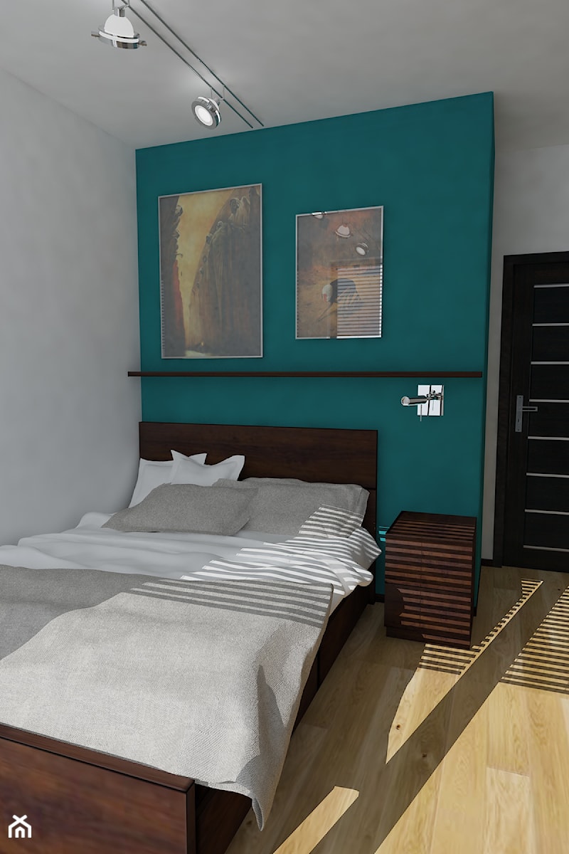 Projekt koncepcyjny mieszkania 3 - Średnia niebieska szara sypialnia, styl nowoczesny - zdjęcie od KRAMKOWSKA | PRACOWNIA WNĘTRZ