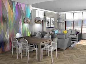 projekt przestrzeni wspólnej w mieszkaniu na Żoliborzu - Średnia szara jadalnia w salonie, styl glamour - zdjęcie od KRAMKOWSKA | PRACOWNIA WNĘTRZ