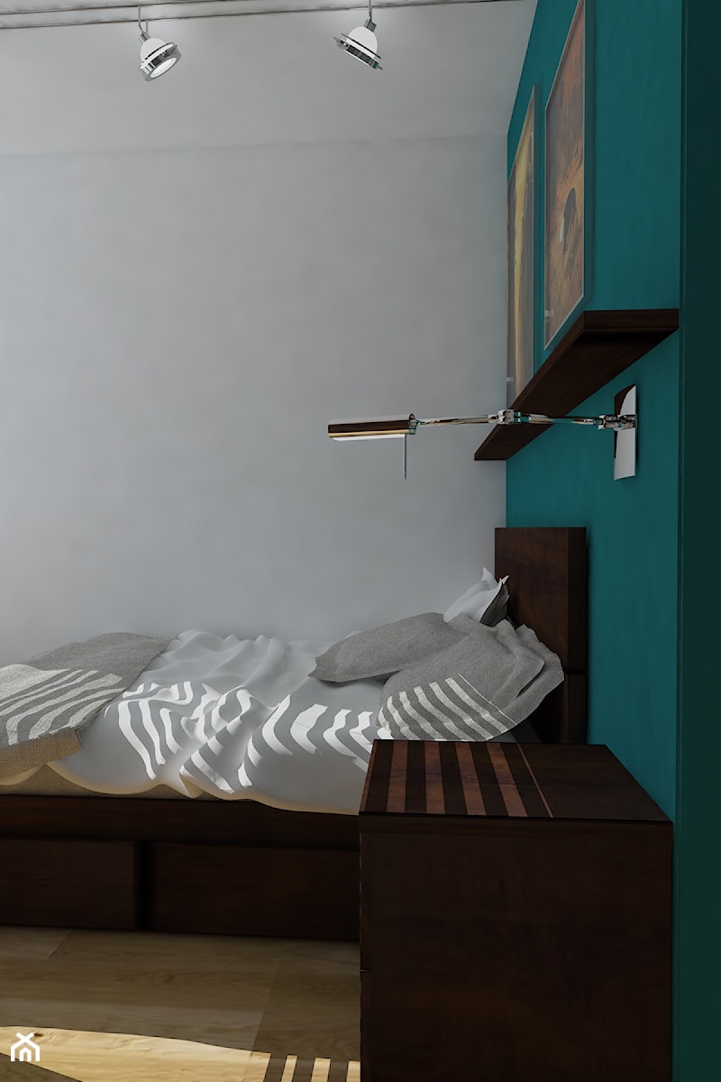 Projekt koncepcyjny mieszkania 3 - Mała niebieska szara sypialnia, styl nowoczesny - zdjęcie od KRAMKOWSKA | PRACOWNIA WNĘTRZ