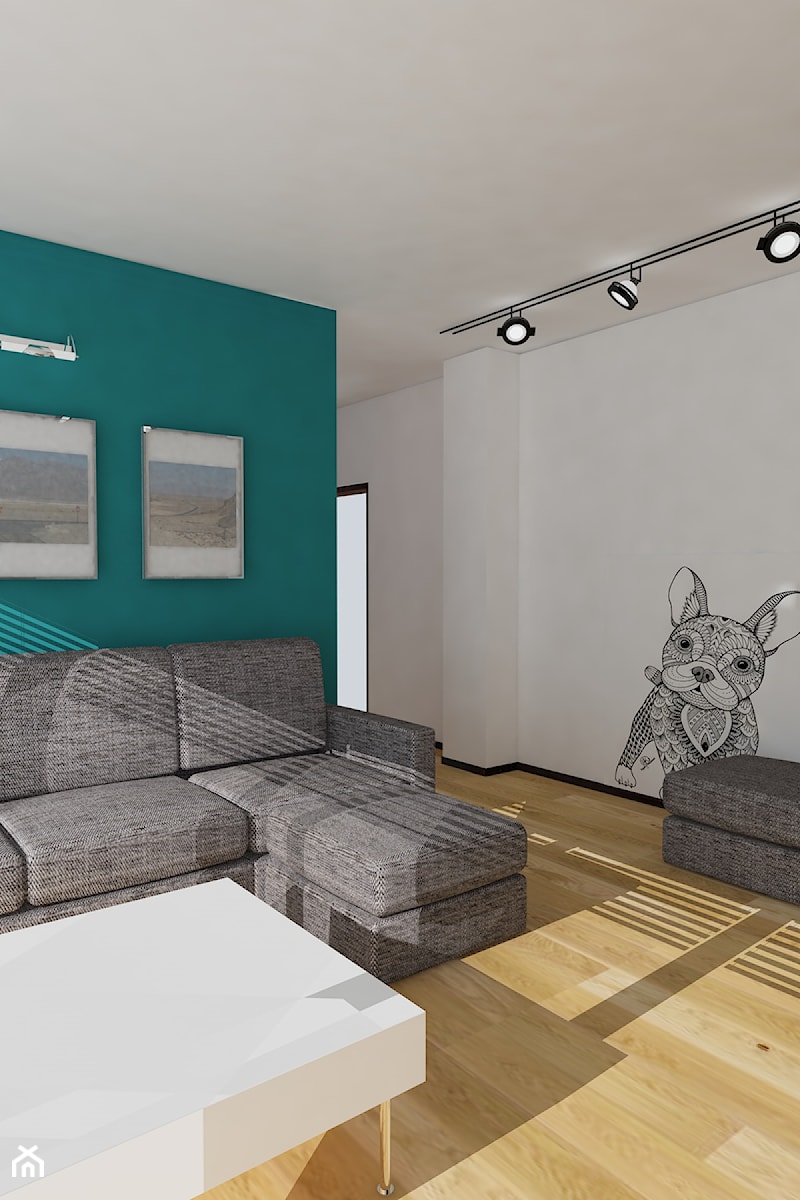Projekt koncepcyjny mieszkania 3 - Średni biały zielony salon, styl nowoczesny - zdjęcie od KRAMKOWSKA | PRACOWNIA WNĘTRZ