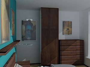 Projekt koncepcyjny mieszkania 3 - Mała biała niebieska sypialnia, styl nowoczesny - zdjęcie od KRAMKOWSKA | PRACOWNIA WNĘTRZ