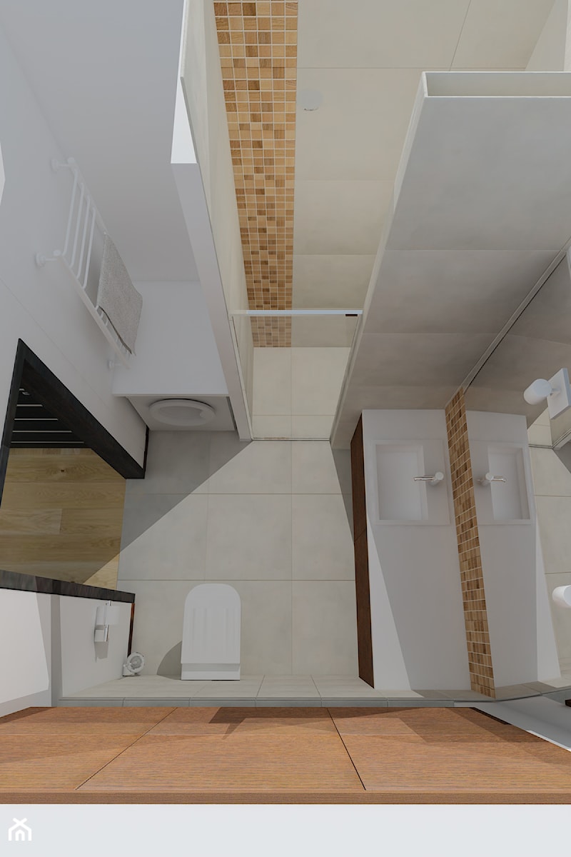 Projekt koncepcyjny mieszkania 3 - Średnia na poddaszu bez okna z pralką / suszarką łazienka, styl nowoczesny - zdjęcie od KRAMKOWSKA | PRACOWNIA WNĘTRZ