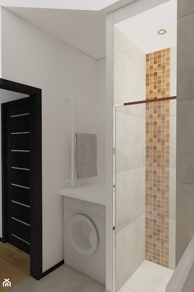 Projekt koncepcyjny mieszkania 3 - Mała na poddaszu bez okna z pralką / suszarką łazienka, styl nowoczesny - zdjęcie od KRAMKOWSKA | PRACOWNIA WNĘTRZ