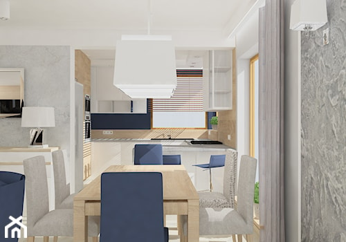 Projekt wnętrz części domu w Białymstoku - Średnia szara jadalnia w salonie w kuchni, styl nowoczesny - zdjęcie od KRAMKOWSKA | PRACOWNIA WNĘTRZ