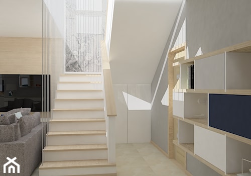 Projekt wnętrz części domu w Białymstoku - Średni biały szary hol / przedpokój, styl nowoczesny - zdjęcie od KRAMKOWSKA | PRACOWNIA WNĘTRZ
