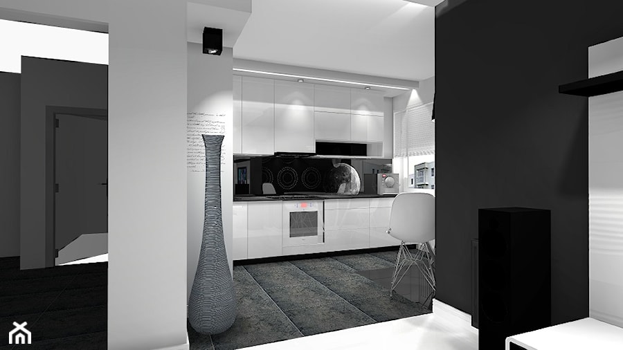 Kuchnia monochromatyczna - Średnia otwarta z kamiennym blatem czarna szara z zabudowaną lodówką z lodówką wolnostojącą kuchnia w kształcie litery l z oknem, styl nowoczesny - zdjęcie od Paretto Home&Design
