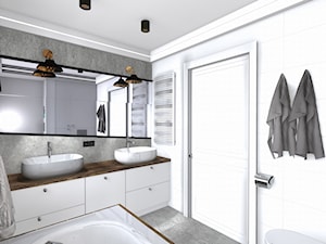 łazienka - Mała bez okna z lustrem z dwoma umywalkami z punktowym oświetleniem łazienka, styl nowoczesny - zdjęcie od SPATIUM Hanna Blicharska