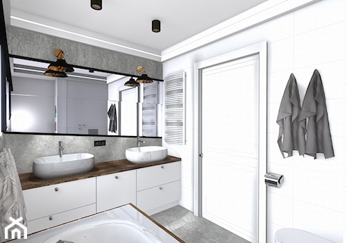 łazienka - Mała bez okna z lustrem z dwoma umywalkami z punktowym oświetleniem łazienka, styl nowoczesny - zdjęcie od SPATIUM Hanna Blicharska