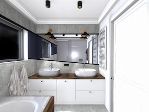 łazienka - Mała z lustrem z dwoma umywalkami z punktowym oświetleniem łazienka z oknem, styl nowoczesny - zdjęcie od SPATIUM Hanna Blicharska