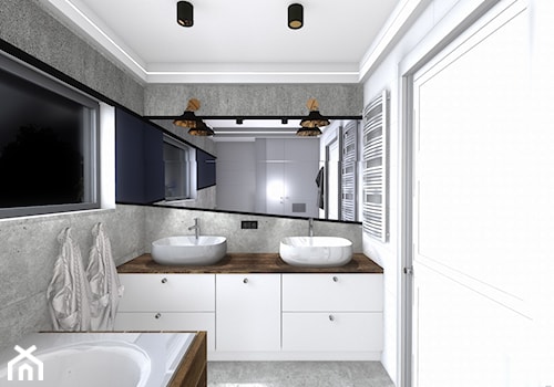 łazienka - Mała z lustrem z dwoma umywalkami z punktowym oświetleniem łazienka z oknem, styl nowoczesny - zdjęcie od SPATIUM Hanna Blicharska