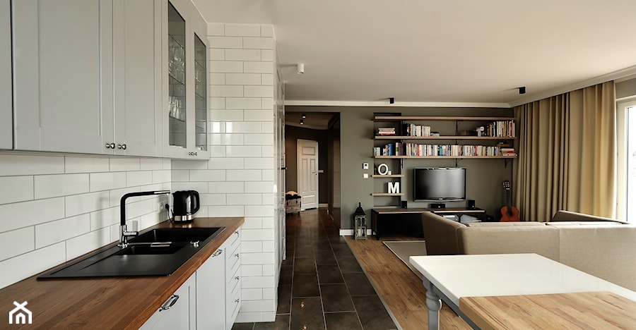 Mieszkanie Rumia 1 - Mała z salonem biała kuchnia jednorzędowa, styl nowoczesny - zdjęcie od Gago Home