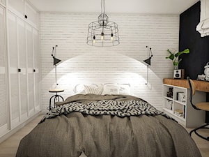 Projekt mieszkania w stylu loftowym - Średnia biała czarna z biurkiem sypialnia, styl industrialny - zdjęcie od StudioArchemia