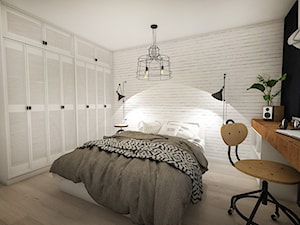 Projekt mieszkania w stylu loftowym - Mała czarna z biurkiem sypialnia, styl industrialny - zdjęcie od StudioArchemia