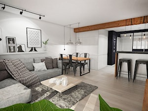 Projekt mieszkania w stylu loftowym - Średni biały salon z kuchnią z jadalnią, styl industrialny - zdjęcie od StudioArchemia