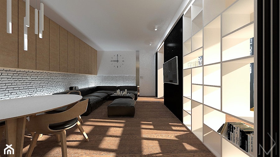 O L D HOUSE - Duży biały salon z jadalnią, styl nowoczesny - zdjęcie od MK Architektura Wnętrz