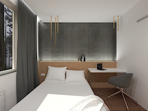 Kawalerka Kraków - Mała biała szara z biurkiem sypialnia, styl nowoczesny - zdjęcie od MK Architektura Wnętrz