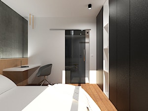 Kawalerka Kraków - Mała biała czarna z biurkiem sypialnia, styl nowoczesny - zdjęcie od MK Architektura Wnętrz