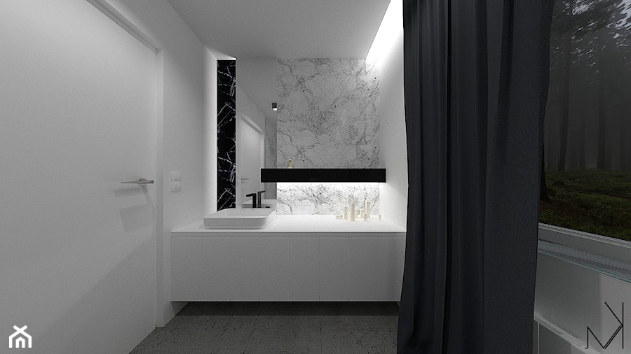 Minimalistyczna łazienka *D.O - Mała na poddaszu z lustrem łazienka z oknem, styl minimalistyczny - zdjęcie od MK Architektura Wnętrz