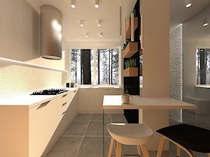 O L D HOUSE - Średnia otwarta z salonem beżowa z zabudowaną lodówką z nablatowym zlewozmywakiem kuchnia w kształcie litery l z oknem, styl nowoczesny - zdjęcie od MK Architektura Wnętrz
