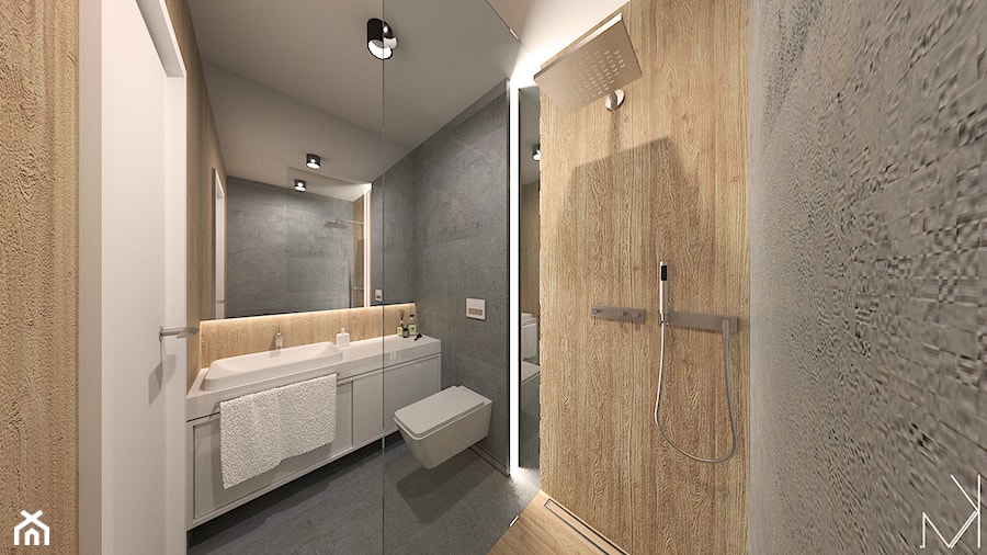 Mała łazienka *3 - Średnia bez okna z lustrem z punktowym oświetleniem łazienka, styl nowoczesny - zdjęcie od MK Architektura Wnętrz