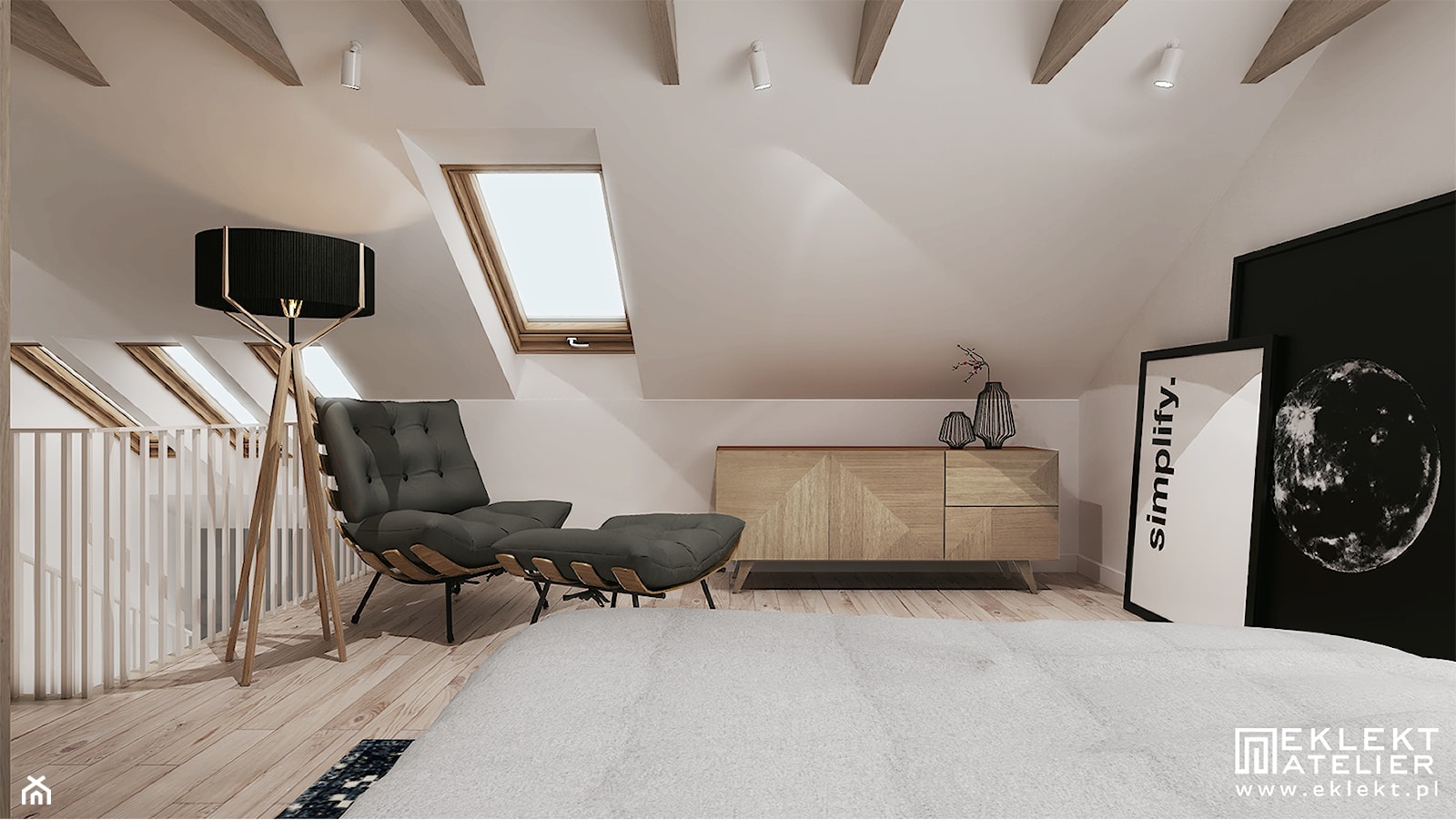 ADAPTACJA PODDASZA /100 - Średnia biała sypialnia na poddaszu, styl nowoczesny - zdjęcie od EKLEKT DESIGN - Homebook