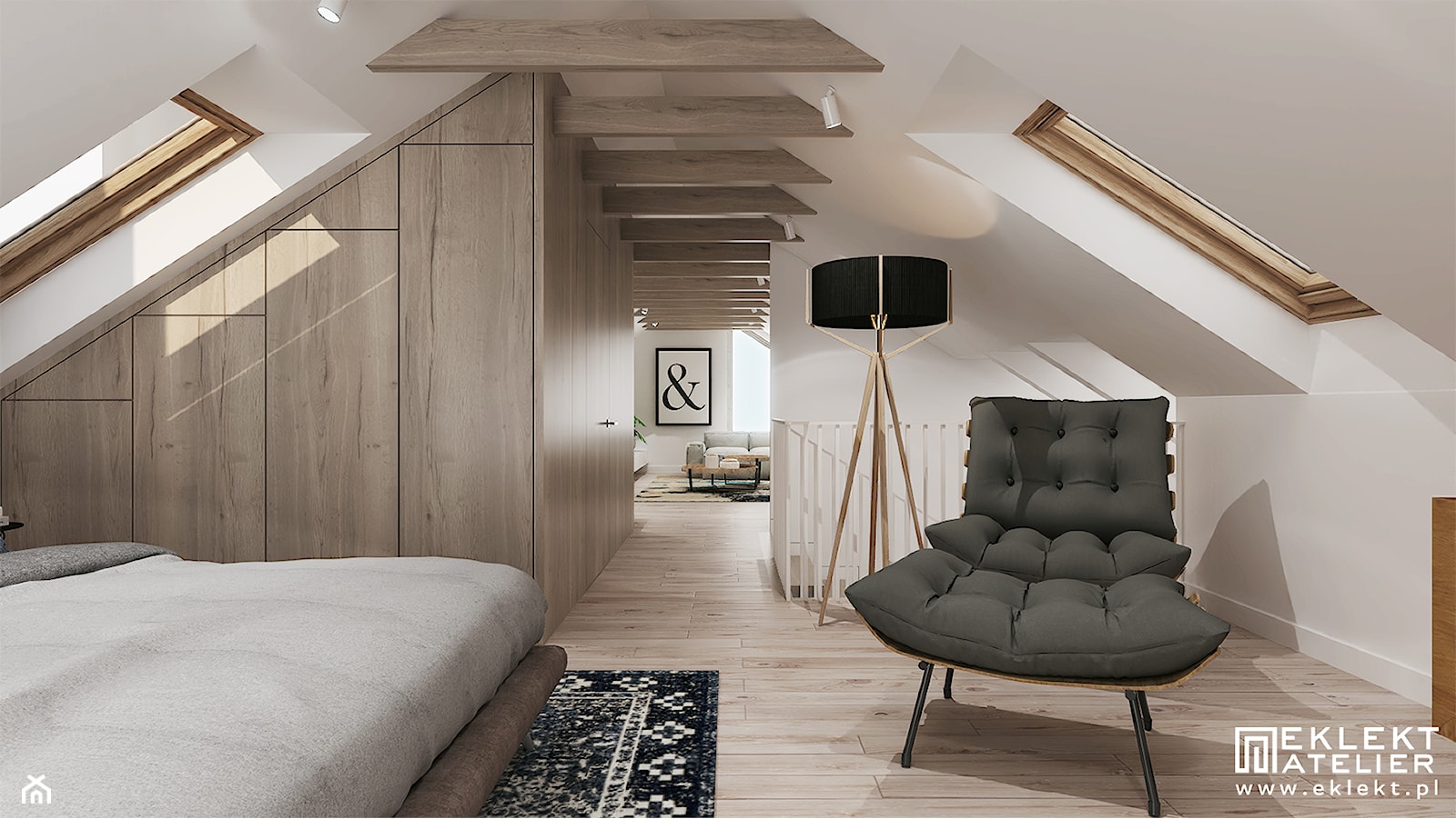 ADAPTACJA PODDASZA /100 - Duża biała sypialnia na poddaszu, styl nowoczesny - zdjęcie od EKLEKT DESIGN - Homebook