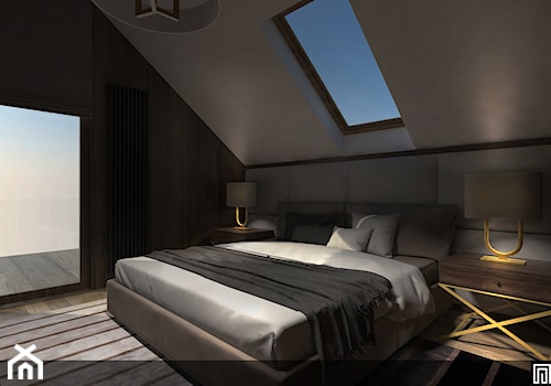 PROJEKT WNĘTRZ DOMU /160 - Średnia sypialnia na poddaszu z balkonem / tarasem, styl nowoczesny - zdjęcie od EKLEKT DESIGN