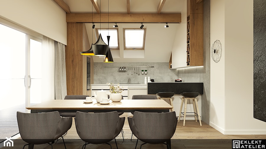 MIESZKANIE NA PODDASZU /120 - Średnia szara jadalnia w kuchni, styl nowoczesny - zdjęcie od EKLEKT DESIGN