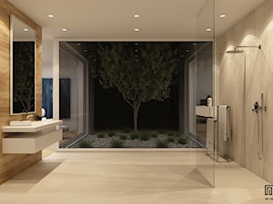 POKÓJ KĄPIELOWY - Duża z lustrem z punktowym oświetleniem łazienka z oknem, styl nowoczesny - zdjęcie od EKLEKT DESIGN