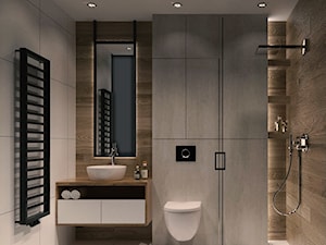 PROJEKT WNĘTRZ DOMU /160 - Średnia bez okna z lustrem z punktowym oświetleniem łazienka, styl nowoczesny - zdjęcie od EKLEKT DESIGN