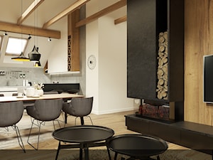 MIESZKANIE NA PODDASZU /120 - Średni czarny szary salon z kuchnią z jadalnią, styl nowoczesny - zdjęcie od EKLEKT DESIGN