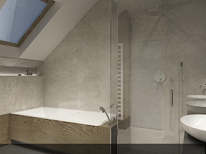 PROJEKT WNĘTRZ DOMU /160 - Średnia na poddaszu z lustrem łazienka z oknem, styl nowoczesny - zdjęcie od EKLEKT DESIGN