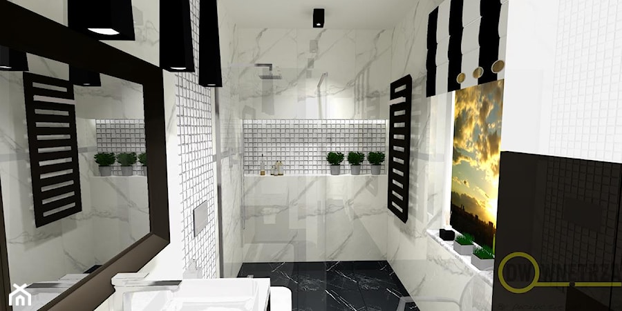 Łazienka z imitacją marmuru - Średnia na poddaszu łazienka z oknem, styl minimalistyczny - zdjęcie od DW Wnętrza
