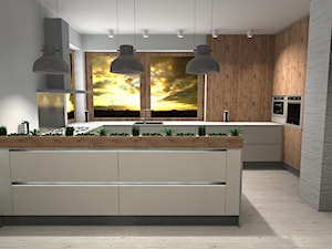 Kuchnia biała z drewnem i betonem - Duża kuchnia, styl skandynawski - zdjęcie od DW Wnętrza