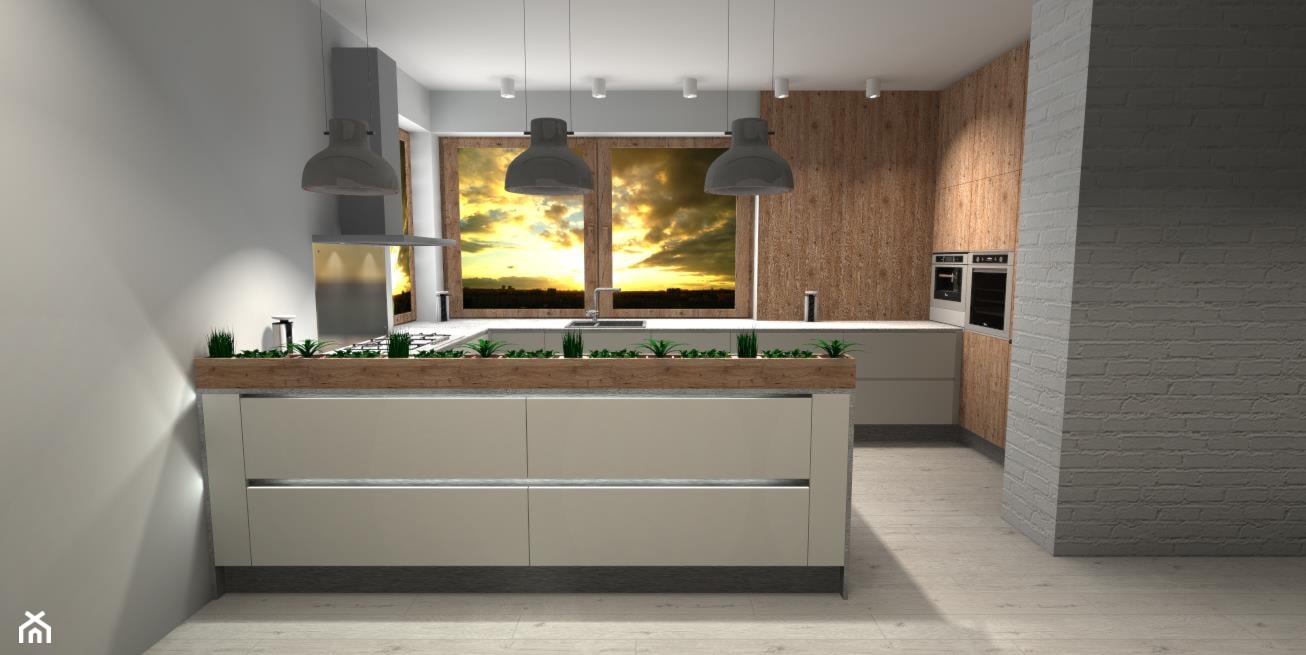 Kuchnia biała z drewnem i betonem - Duża kuchnia, styl skandynawski - zdjęcie od DW Wnętrza - Homebook