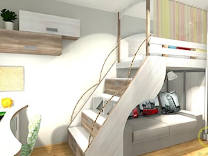 Pokój dziecięcy z łóżkiem piętrowym - Średni szary pokój dziecka dla nastolatka dla chłopca dla dziewczynki, styl nowoczesny - zdjęcie od DW Wnętrza