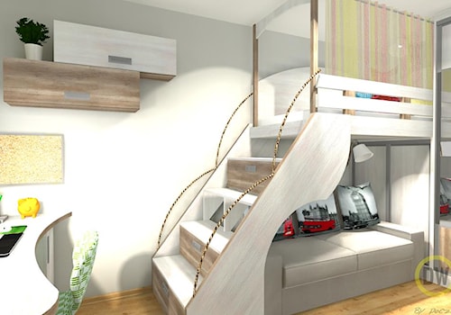 Pokój dziecięcy z łóżkiem piętrowym - Średni szary pokój dziecka dla nastolatka dla chłopca dla dziewczynki, styl nowoczesny - zdjęcie od DW Wnętrza