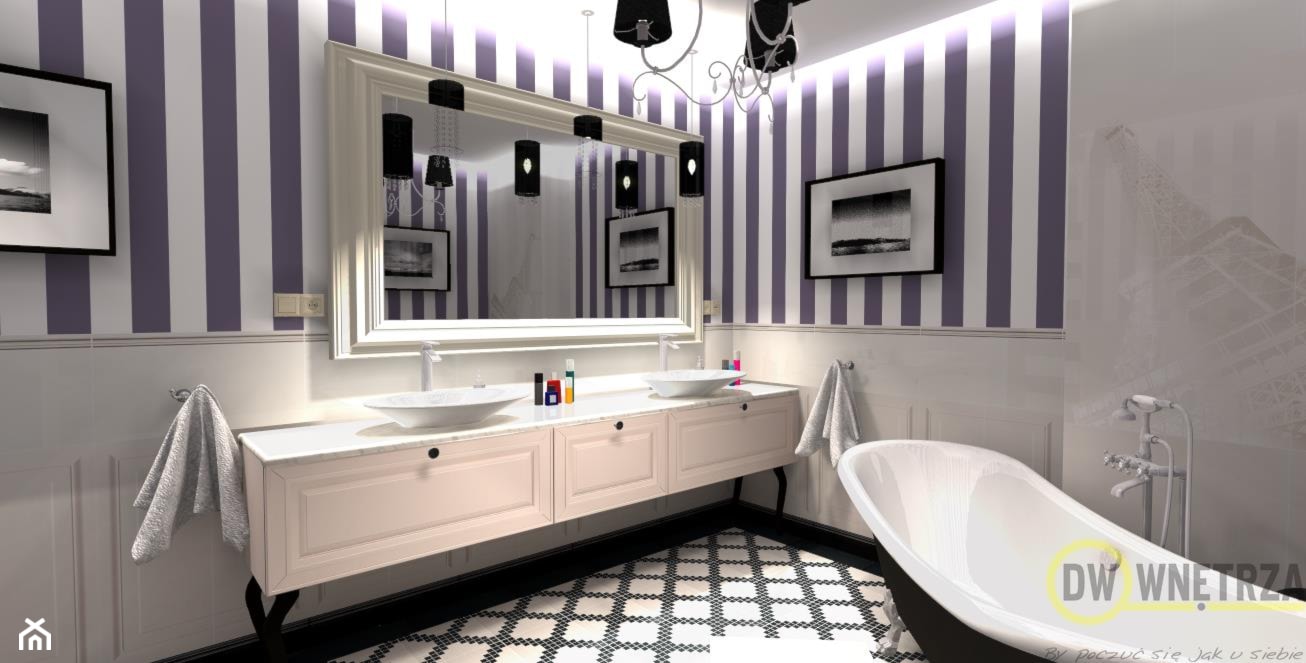 Elegancja-Francja - Średnia bez okna z lustrem z dwoma umywalkami łazienka, styl tradycyjny - zdjęcie od DW Wnętrza - Homebook