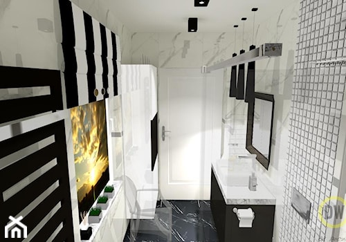 Łazienka z imitacją marmuru - Mała na poddaszu z lustrem łazienka z oknem, styl minimalistyczny - zdjęcie od DW Wnętrza