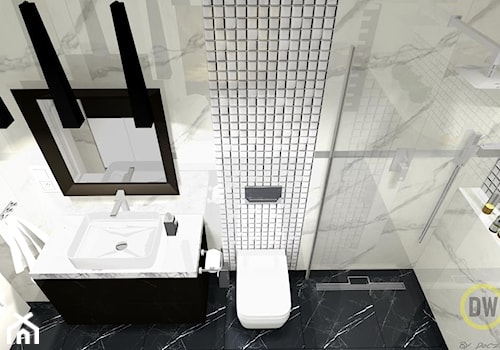 Łazienka z imitacją marmuru - Mała na poddaszu bez okna łazienka, styl minimalistyczny - zdjęcie od DW Wnętrza