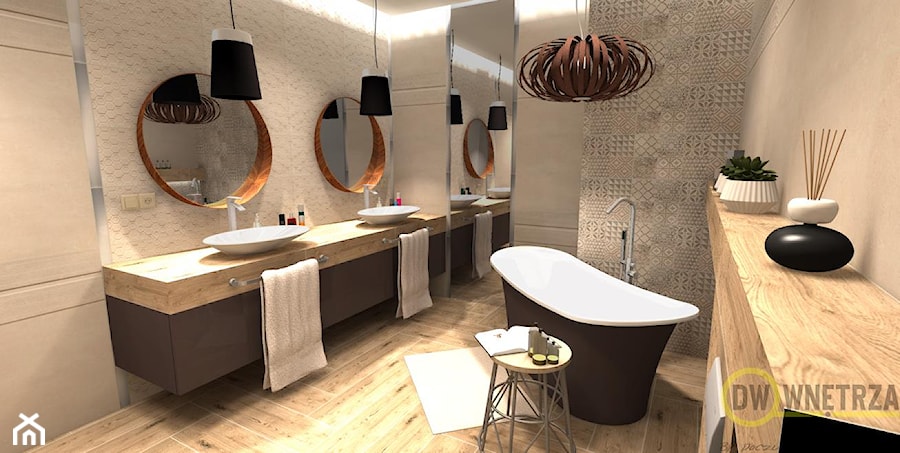 Beżowo-brązowy salon kąpielowy - Łazienka, styl tradycyjny - zdjęcie od DW Wnętrza