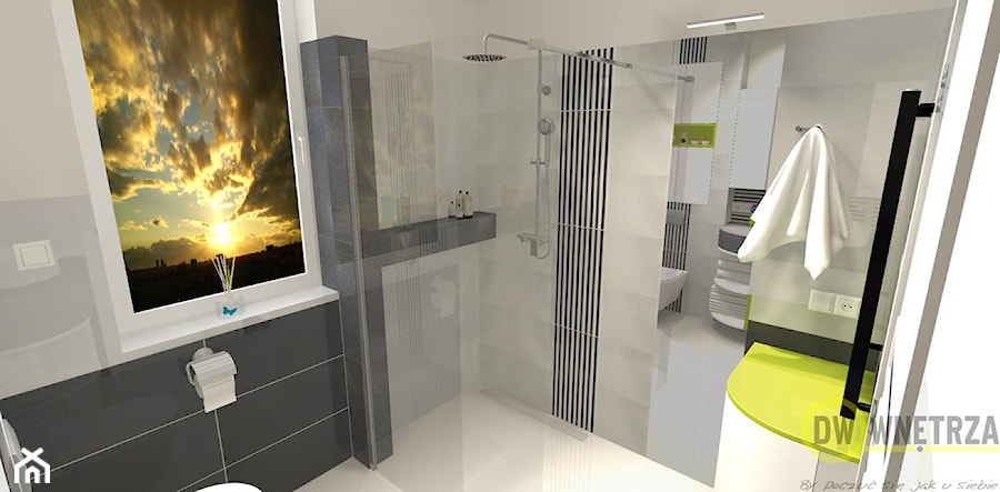 Łazienka z limonką - Średnia na poddaszu z lustrem łazienka z oknem, styl nowoczesny - zdjęcie od DW Wnętrza