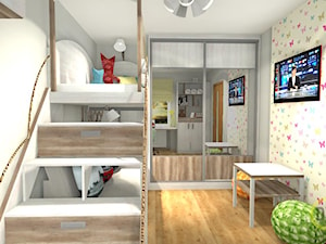 Pokój dziecięcy z łóżkiem piętrowym - Średni beżowy szary pokój dziecka dla dziecka dla chłopca dla dziewczynki, styl nowoczesny - zdjęcie od DW Wnętrza