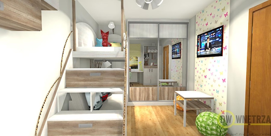Pokój dziecięcy z łóżkiem piętrowym - Średni beżowy szary pokój dziecka dla dziecka dla chłopca dla dziewczynki, styl nowoczesny - zdjęcie od DW Wnętrza