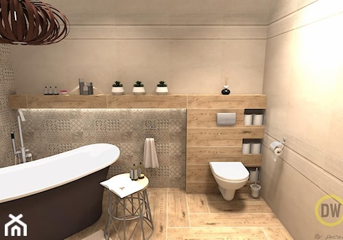 Beżowo-brązowy salon kąpielowy - Średnia bez okna łazienka, styl tradycyjny - zdjęcie od DW Wnętrza